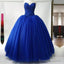 Strapless Royal Blue Tulle Ball Gowns Quinceanera Dress Lace Appliques Bodice Corset