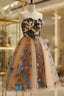 Strapless Short Champagne Floral Prom Dress 3D Floral Short Champagne Prom Graduation Dress