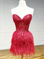 Strapless Short Pink Red White Purple Black Feather Prom Dress Short Feather Prom Homecoming Dress