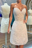 Strapless Short White Lace Prom Dresses, Short White Lace Formal Homecoming Dresses