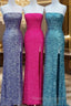 Strapless Sparkly Long Prom Dresses With Slit,Formal Dresses,Charming Dance Dress