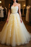 Strapless Yellow Lace Long Prom Dresses Yellow Lace Prom Graduation Prom Dresses Yellow Ball Gown