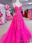 Straps A Line Long Prom Dress with Lace