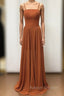 Straps Burnt Orange Bridesmaid Dresss With Removable Train