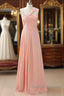 Straps Chiffon Long Bridesmaid Dress Coral Formal Wedding Party Dress