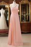 Straps Chiffon Long Bridesmaid Dresses Coral Prom Wedding Prom Dresses