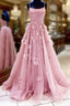 Straps Flower Cross Criss Pink Satin Double Back Prom Dresses