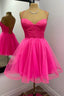 Straps Hot Pink Lace-Up A Line Homecoming Dress