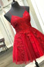 Straps Lace Appliqued Red Short Homecoming Dress