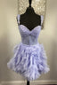 Straps Lavender A Line Ruffle Short Homecoming Dress