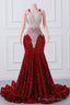 Straps Red Beading Sequin Prom Dresses Mermaid Long Prom Dresses