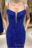 Straps Royal Blue Sequins Bodycon Homecoming Dresses