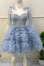 A Line Straps Tulle Short Prom Dress, Above Knee Homecoming Gowns