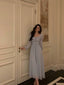 Stunning A-Line Square Neckline Long Sleeves Chiffon Blue Date Night Dresses Prom Dress Birthday Prom Outfit