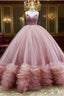 Stunning Beaded Strapless Tulle Ball Gowns Ruffles Dresses