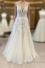Stunning Long A Line Spaghetti Straps Appliques Lace Tulle Wedding Dresses