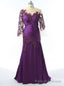 Stunning Purple Mother Of The Bride Dresses Mermaid 3/4 Sleeves Tafffeta Beaded