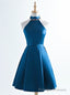 Stunning Sexy Halter Neck A Line Short Satin With Beading Prom Dresses