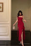 Stunning Sheath Spaghetti Straps Red Ruffles Date Night Dress Prom Dresses Birthday Outfit