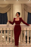 Stunning Sheath Square Neckline Long Sleeves Date Night Dress Red Prom Dresses Birthday Outfit