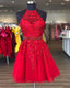 Stylish A-Line Halter Red Short Homecoming Dresses With Appliques