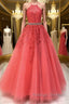 Stylish Backless Coral Lace Long Prom Dresses Coral Lace Prom Graduation Prom Dresses