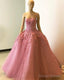 Stylish Lace Embroidery Strapless Tulle Ball Gown Prom Dress