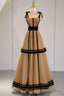 Stylish Tulle Long A Line Prom Dress, Unique Spaghetti Strap Prom Dress