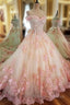 Sweet 16 Dresses Pink Lace Floral Prom Dresses Ball Gowns Off The Shoulder Elegant Beaded Luxury Prom Gowns