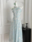 Sweet Blue And White Gradient A-Line Halter Neck Chiffon Long Formal Prom Dress