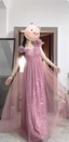 Sweet Blush Purple A-Line One-Shoulder 3D Floral Sequin Tulle Long Formal Prom Dress