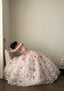 Sweet Pink And White Gradient Strapless 3D Floral Tulle Ball Gown Wedding Dress