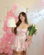 Sweet Satin Tube Top Herringbone Pink Dark Pattern A-Line 17Th Birthday Homecoming Dress
