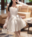 Sweet White Herringbone Tube Top Puff Birthday Dress Homecoming Dress