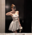 Sweet White Tube Top Bow Lace Satin Bud Birthday Short Skirt Homecoming Dress