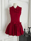 Sweet Burgundy Lapel Bow Bud Mini 17Th Birthday Dress Homecoming Dress