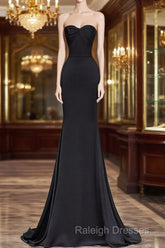 Sweetheart Black Mermaid Evening Dress Strapless Long Prom Dress