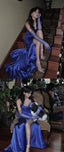 Sweetheart Blue Prom Girls Dresses Pleated Prom Dresses Long With Side Slit