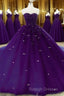 Sweetheart Crystals Prom Dresses Ball Gown Beaded Purple Quinceanera Dresses