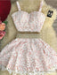Sweetheart Neck 2 Pieces Short Pink Lace Prom Dress 2 Pieces Short Pink Lace Graduation Homecoming Dress