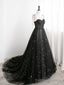 Sweetheart Neck Black Long Prom Dresses, Black Long Formal Prom Dresses