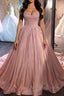 Sweetheart Neck Pink Lace Prom Dresses, Pink Lace Long Formal Evening Dresses