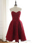 Sweetheart Neck Short Burgundy Lace Prom Dresses, Short Wine Red Lace Formal Evening Dresses