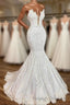 Sweetheart Plugging V neck Mermaid White Bridal Gowns in Real Model with Lace Train