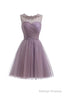 Sweetheart Tulle Light Gray Homecoming Dresses Short Prom Dresses