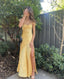 Sweetheart Yellow Long Sheath Prom Dress With Split
