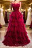 A Line Long Spaghetti Strap Prom Dress Cute Layers Tulle Prom Dress