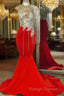 Tassel Prom Dress One Shoulder Prom Dress Mermaid Prom Dress Red Prom Dresses