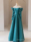 Teal Blue Long Sleeves with Bow A Line Sweetheart Prom Dress, Teal Blue Prom Dress