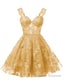 Teens Sparkly Tulle Gold Homecoming Dresses Spaghetti Straps Short Cocktail Prom Prom Dress